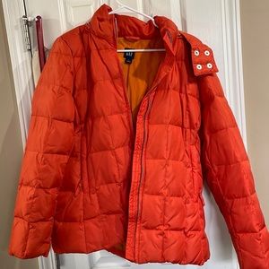 GAP Quilted Down Hooded Puffer Coat Orange Mens Size L